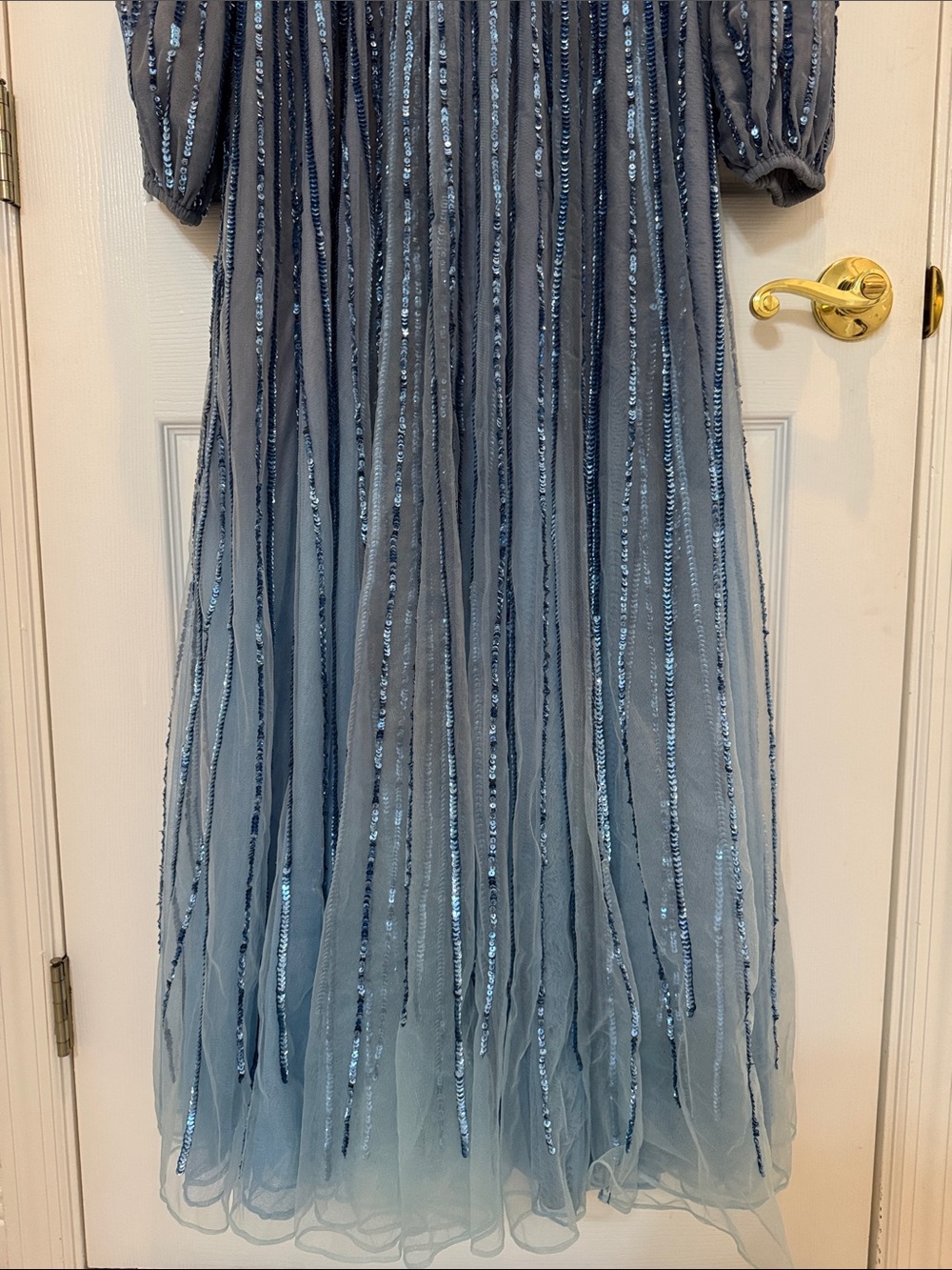 Mac Duggal 6206 Blue Ombré Sequin Long Sleeve A-Line Evening Dress Size 12 NWT - Picture 10 of 15